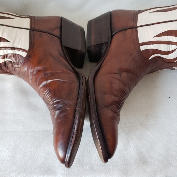 SOLD ❌Vintage Dan Post Western Boots Ivory Custom Shafts Brown Cognac Leather - Picture 9 of 16